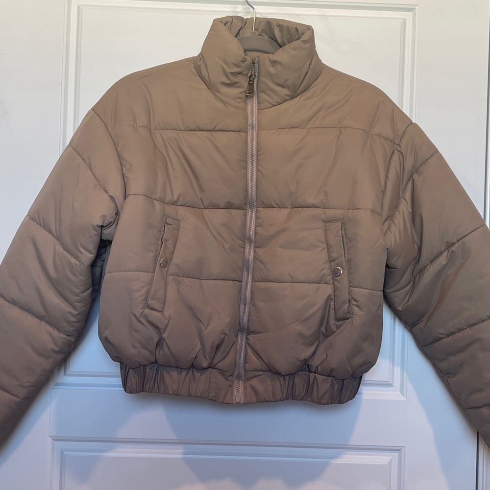 Tan Cropped Puffer Jacket